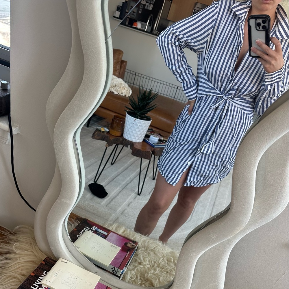 Alexander Wang Size 2 Blue Striped Shirt Dress